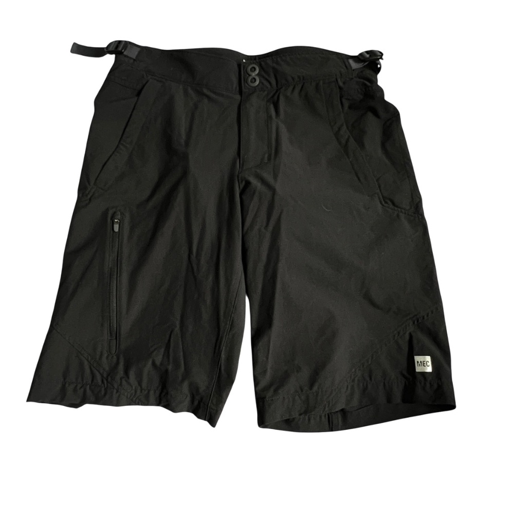 MEC Shorts Cinkum Plus Mountain Bike Padded Mens Black 4 Pockets Waist Adjusts